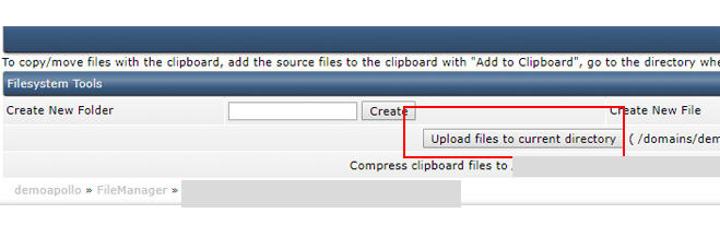 Uploading files in File Manager