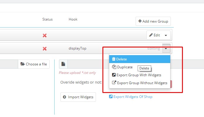 delete menu group prestashop 1.7