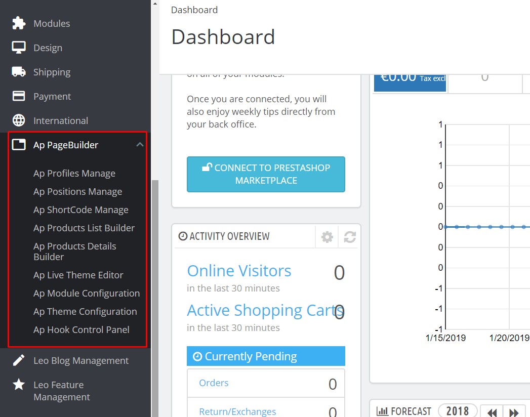 ap page builder prestashop module at panel