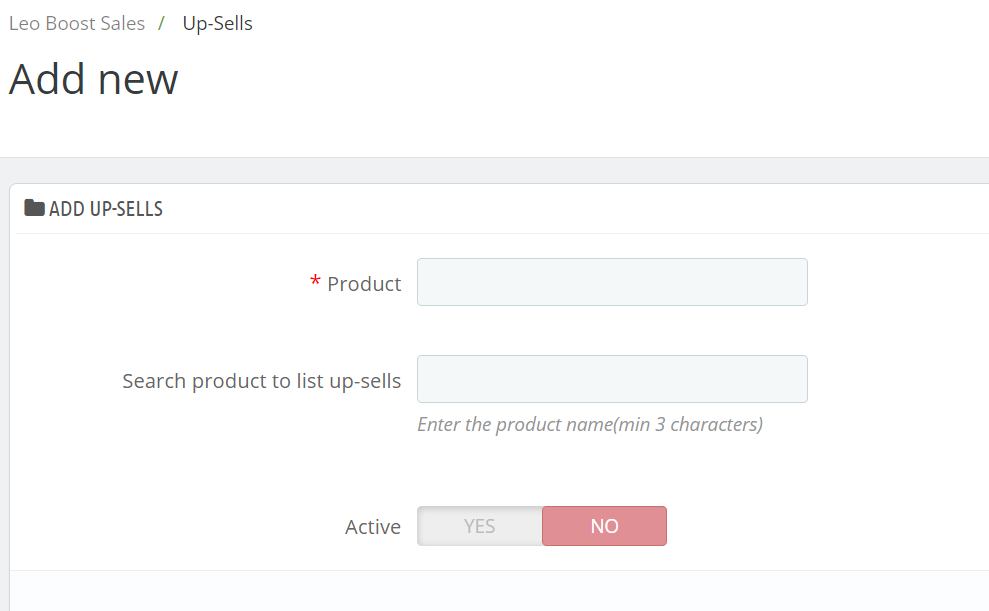 Add Upsell product form