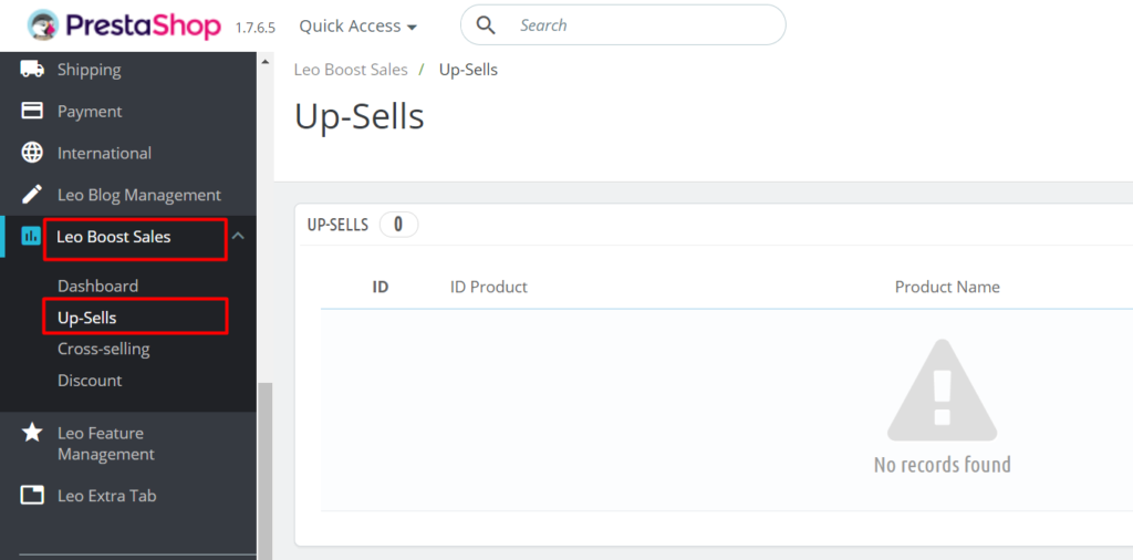 access Leo Boost Sales Module to add upsell product list