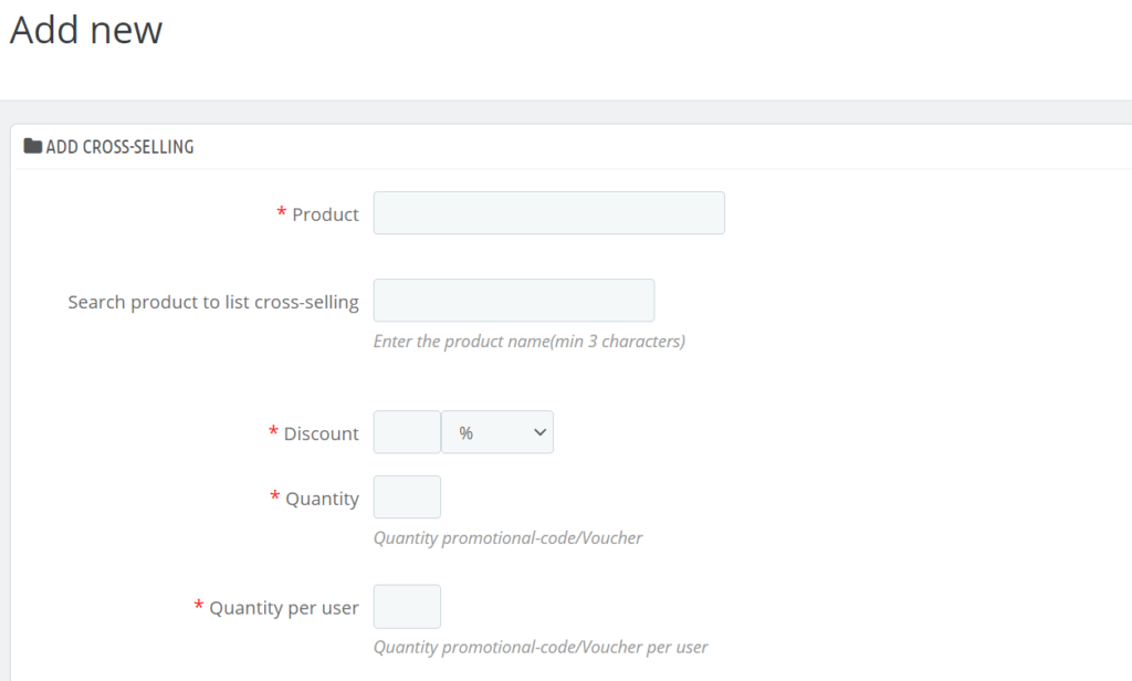 add cross-selling products form