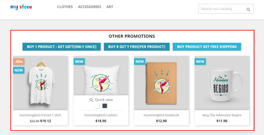 discount products display in homepage Prestashop store