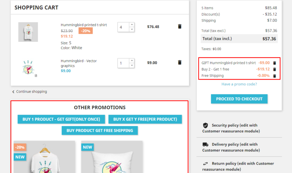 product discount display in shopping cart page