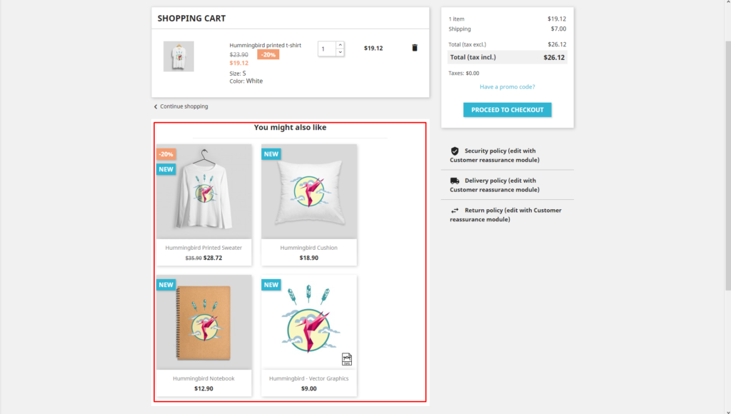 upsell products display in cart page