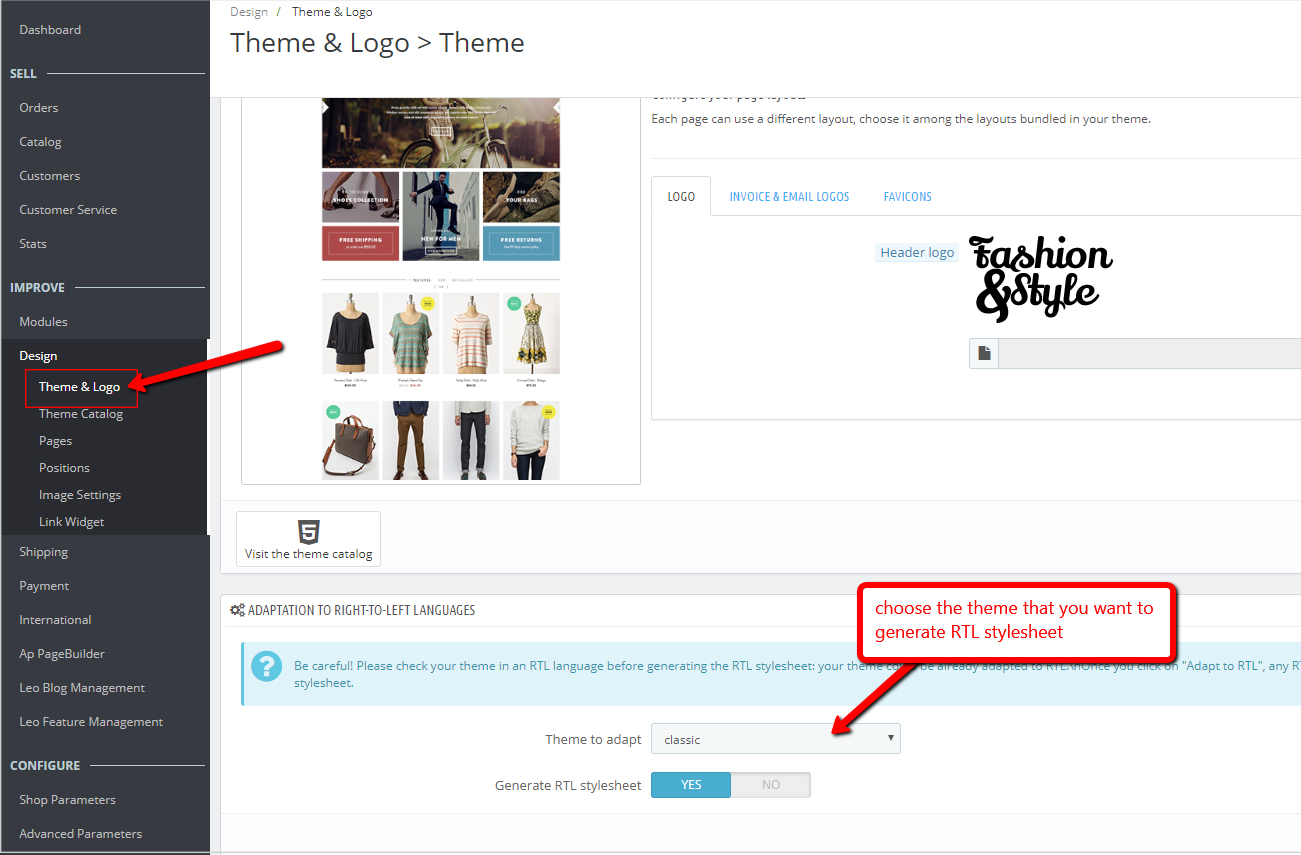 change rtl function prestashop theme 2