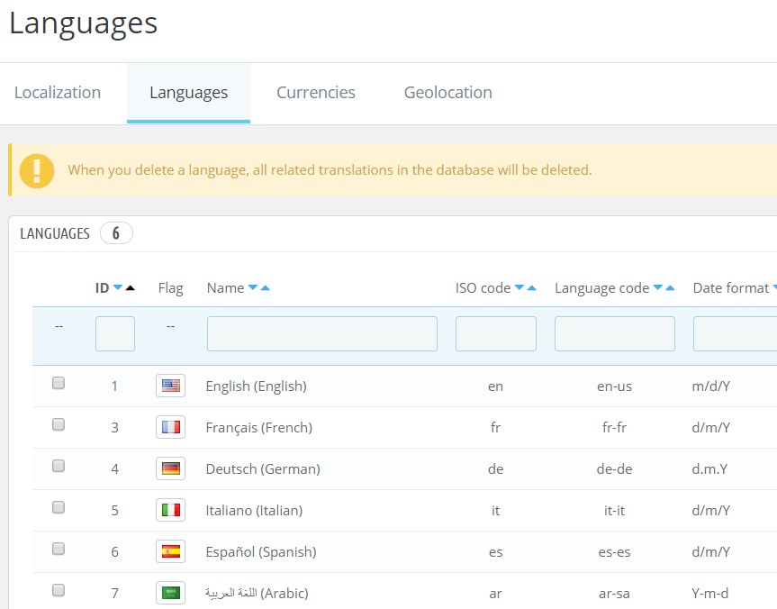 added languages prestashop 1.7.5