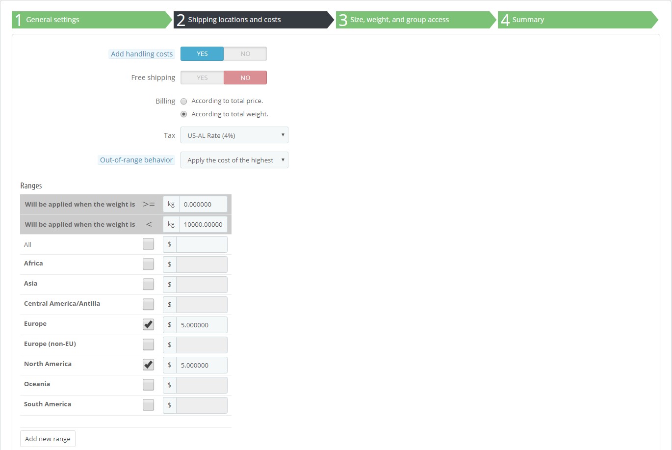 4.add shipping locations & costs for carrier