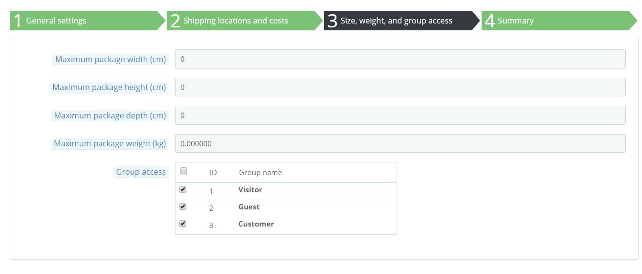 5.add size weight group access prestashop 1.7