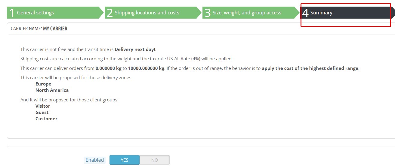 6.summary carrier prestashop 1.7.5