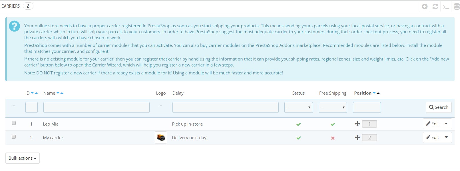 7.manage carriers prestashop 1.7.5