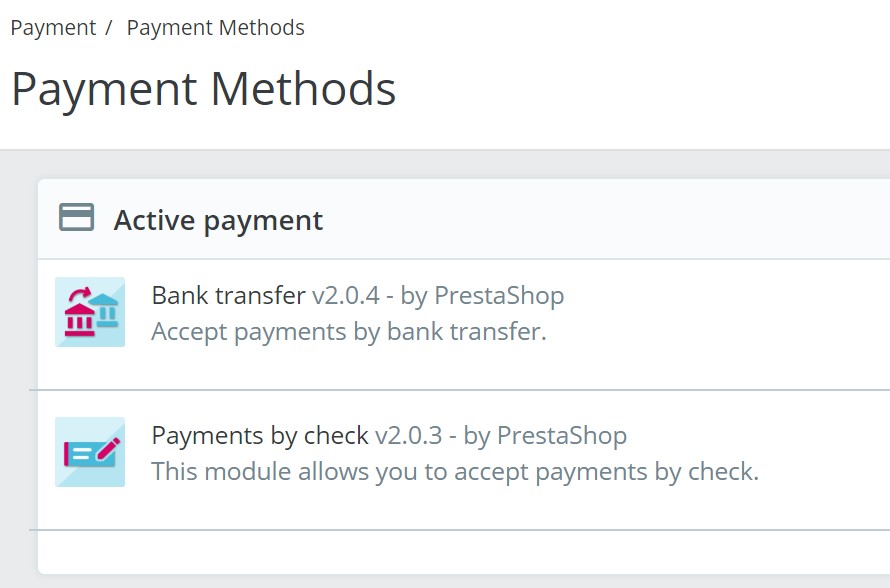 active payment method prestashop 1.7