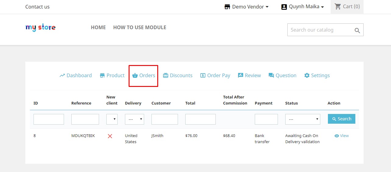 manage order at vendor dashboard