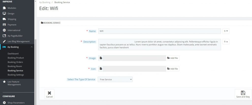 Add a new room service in Ap Booking Module