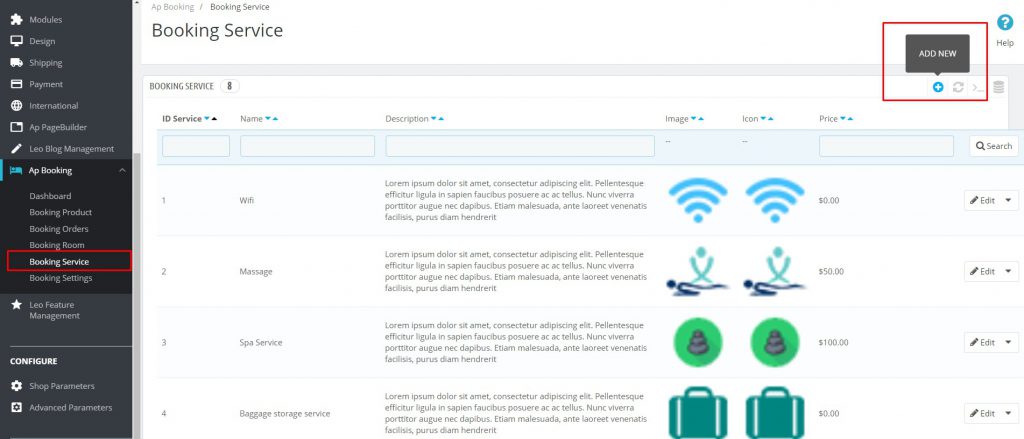 Add new room service in Ap Booking Module