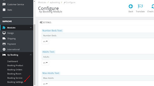 config prestashop booking module