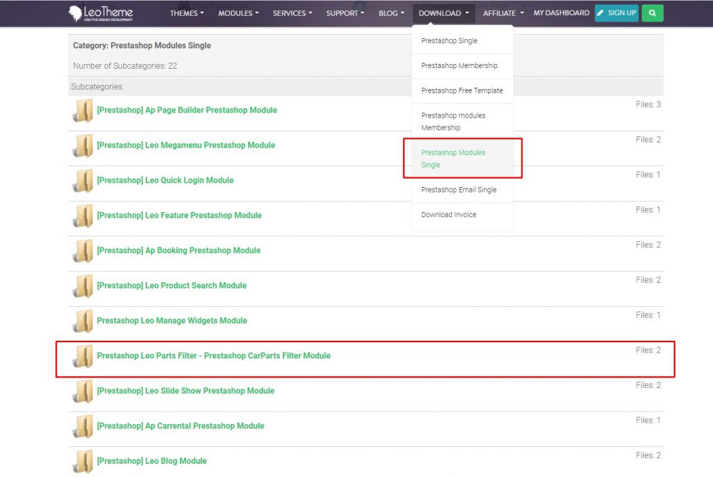 download leo parts filter module on leotheme.com