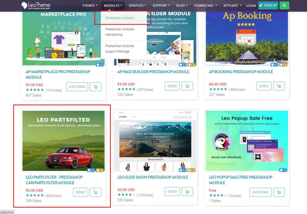 leo parts filter prestashop module leotheme