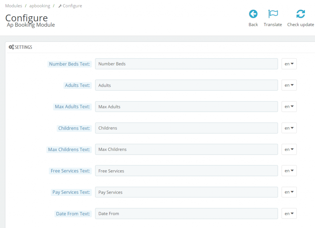 settings prestashop booking module