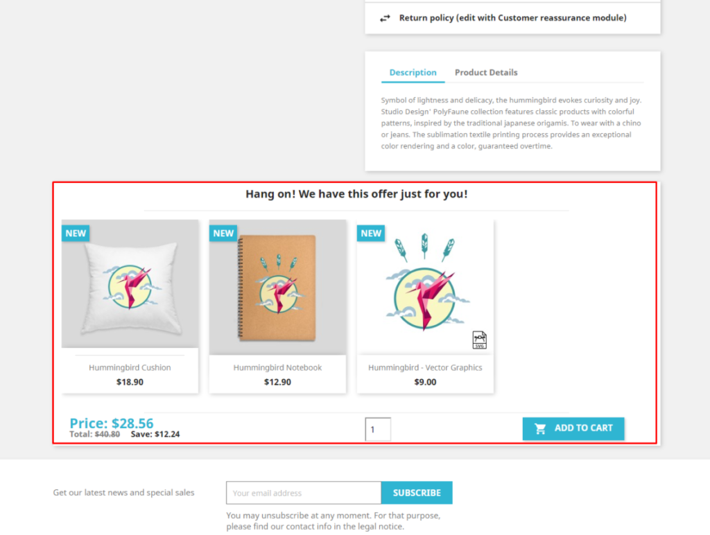 cross-selling products display in product page