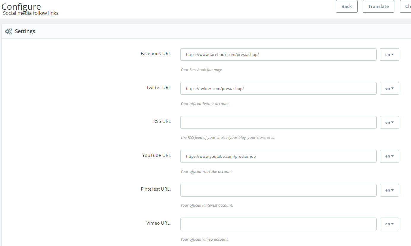 configure social media follow links