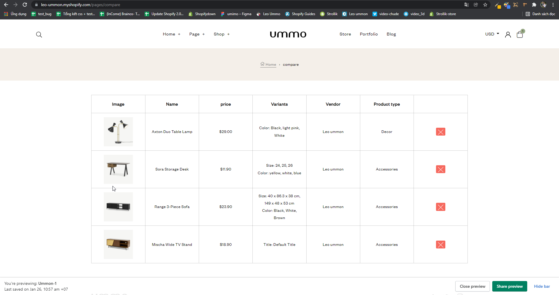 Compare page