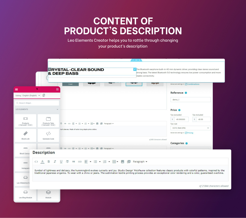 Content Of Product's Description Leo Elements Creator